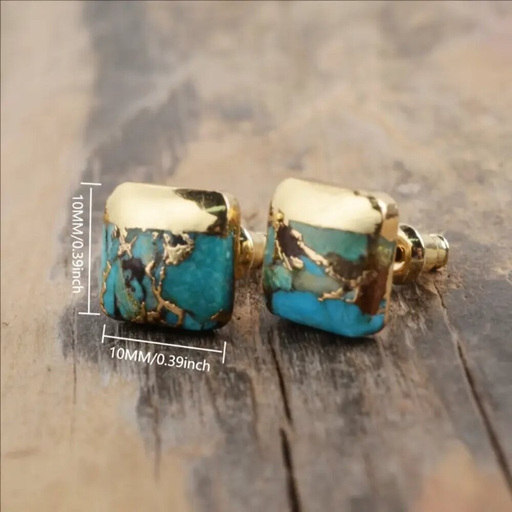 NEW Gold plated turquoise stone stud earrings Giftable - Picture 2 of 3